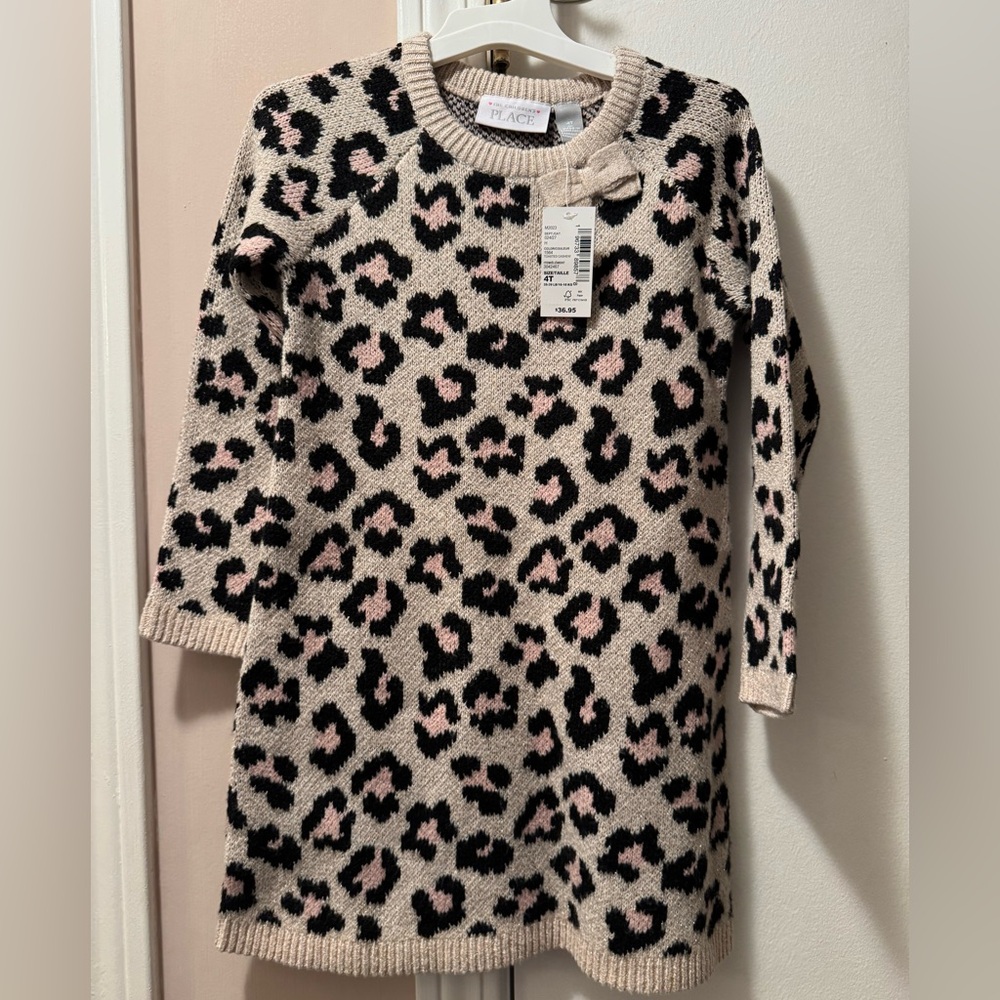 The Children's Place Pink and Black Leopard Sweater Dress